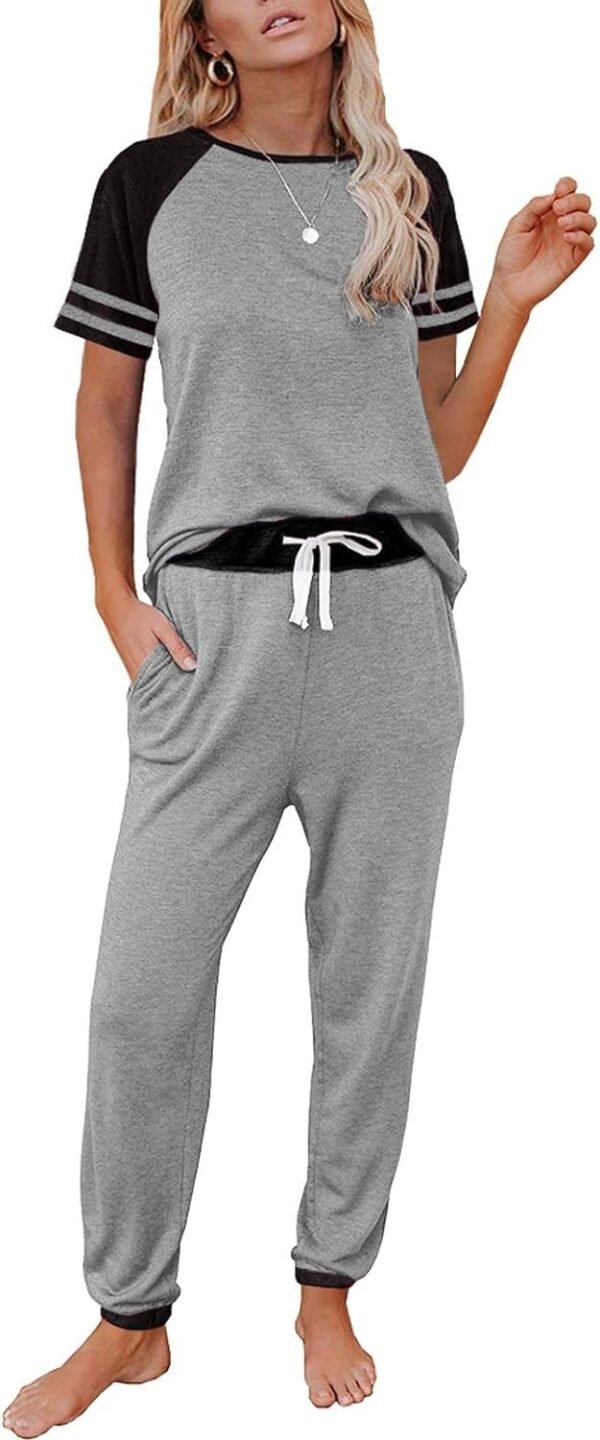 Lounge Sets For Women Two Piece Outfits Loungewear Short Sleeve Crewneck Jogger Pajama Set and Sweatpants Tracksuit