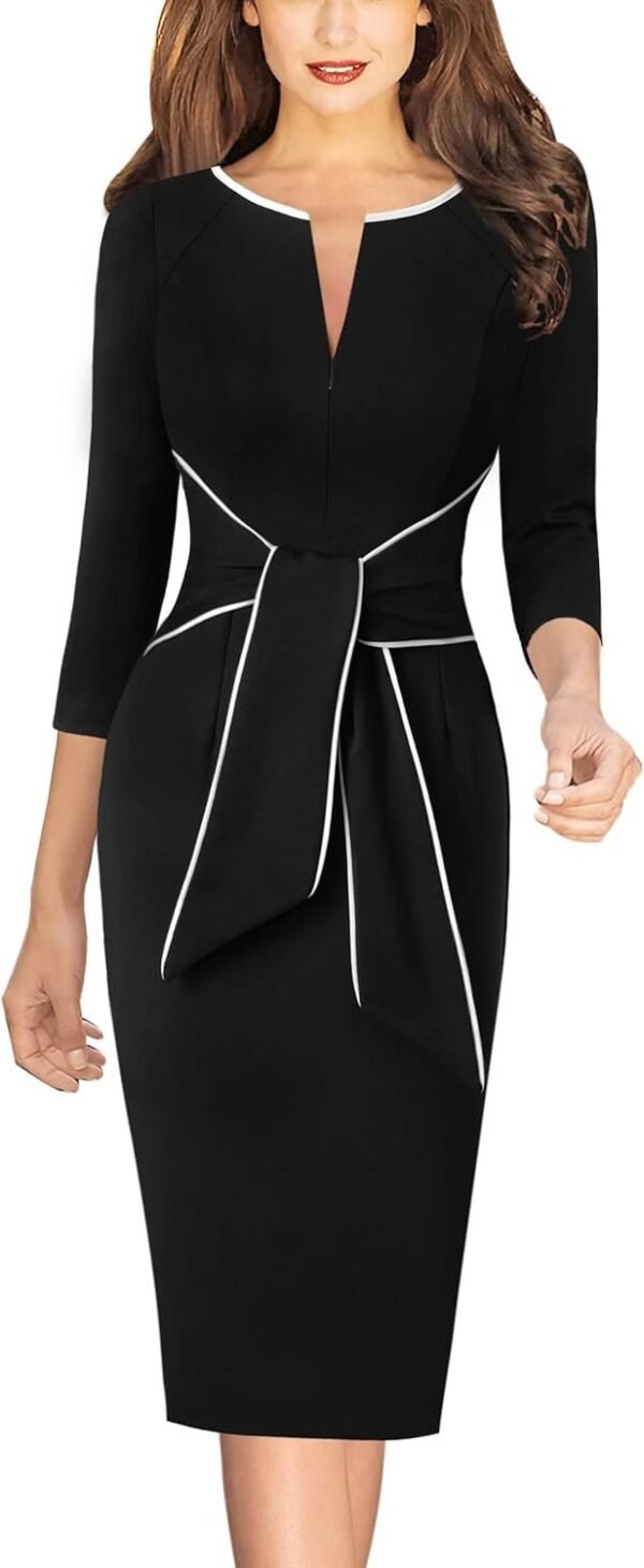 Womens Front Zipper Tie Waist Slim Work Business Office Bodycon Pencil Dress