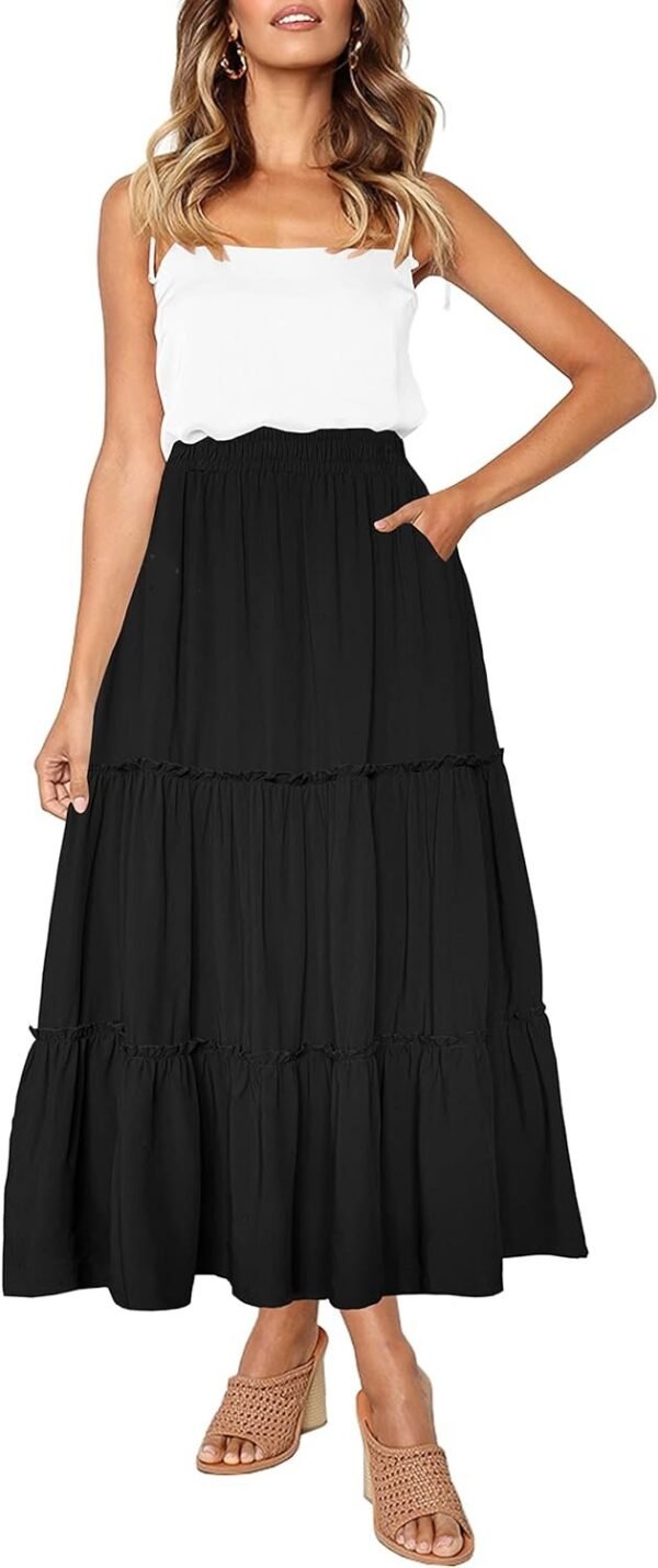 61MbVSUM2TL._AC_SL1500.jpg Womens High Waist A Line Ruffle Swing Long Maxi Skirt with Pockets