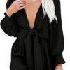Rompers for Women Dressy Spring Summer Tie Knot Front Sexy V Neck Jumpsuits