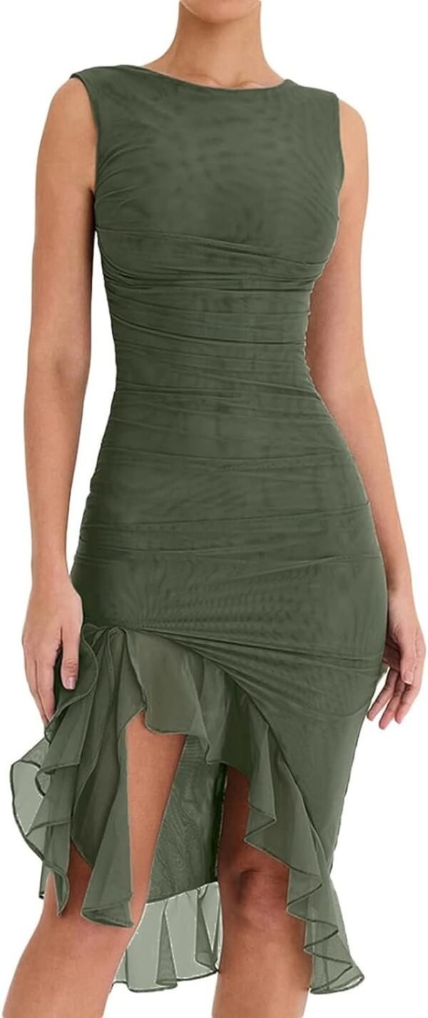 Women's Midi Bodycon Dress Summer Sleeveless Ruffle Mermaid Dress Cocktail Party Tank Dresses for Wedding Guest