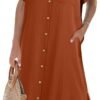 Womens Dress Summer Casual Short Sleeve Button Down Shirt Dress Beach Cover Up Dress with Pockets