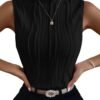 Women's Sleeveless Mock Neck Textured Tank Top