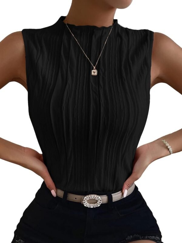Women's Sleeveless Mock Neck Textured Tank Top