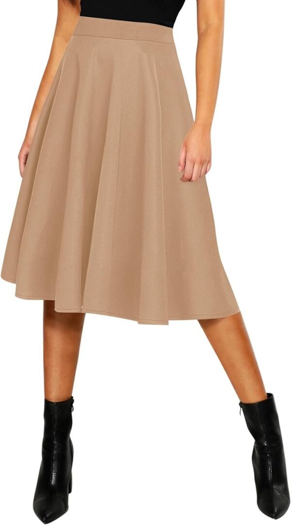 Women's Basic Elastic Waist A-line Solid Flared Midi Skirt