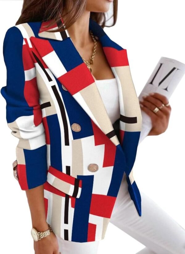 61OEJxW3JXL._AC_SL1500.jpg Women's Casual Blazer with Front Opening, Long Sleeves, Double-Breasted Design, Vintage Printed Plaid, Slim Fit Women's Blazer