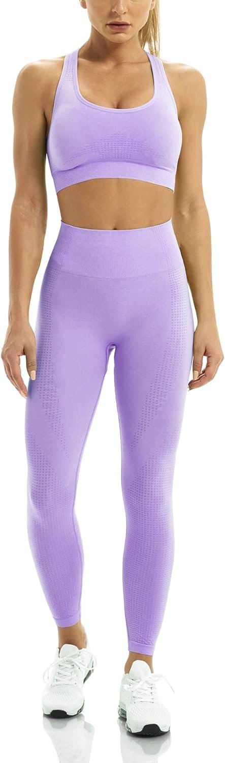 Women 2 Piece Workout Outfits Sports Bra Seamless Leggings Yoga Gym Activewear Set