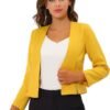 Women's Crop Collarless Blazers Suit Zip Decor Work Office Jackets Blazer