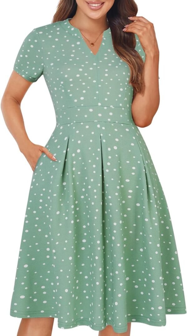 Womens Elegant Print Notched Neck Slant Pocket Pleated Hem Casual A-Line Dress