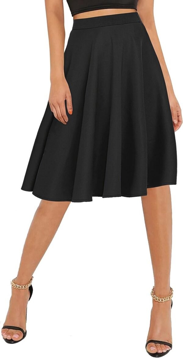 Women's Basic Elastic Waist A-line Solid Flared Midi Skirt