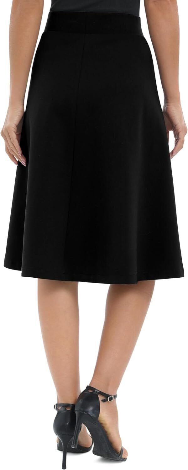 Women's A-Line Elastic High Waist Flare Work Midi Knee Length Stretchy Skirt