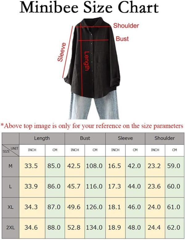 Women's Linen Shirts Button Down Long Tunic Tops Plus Size Blouse with Pockets