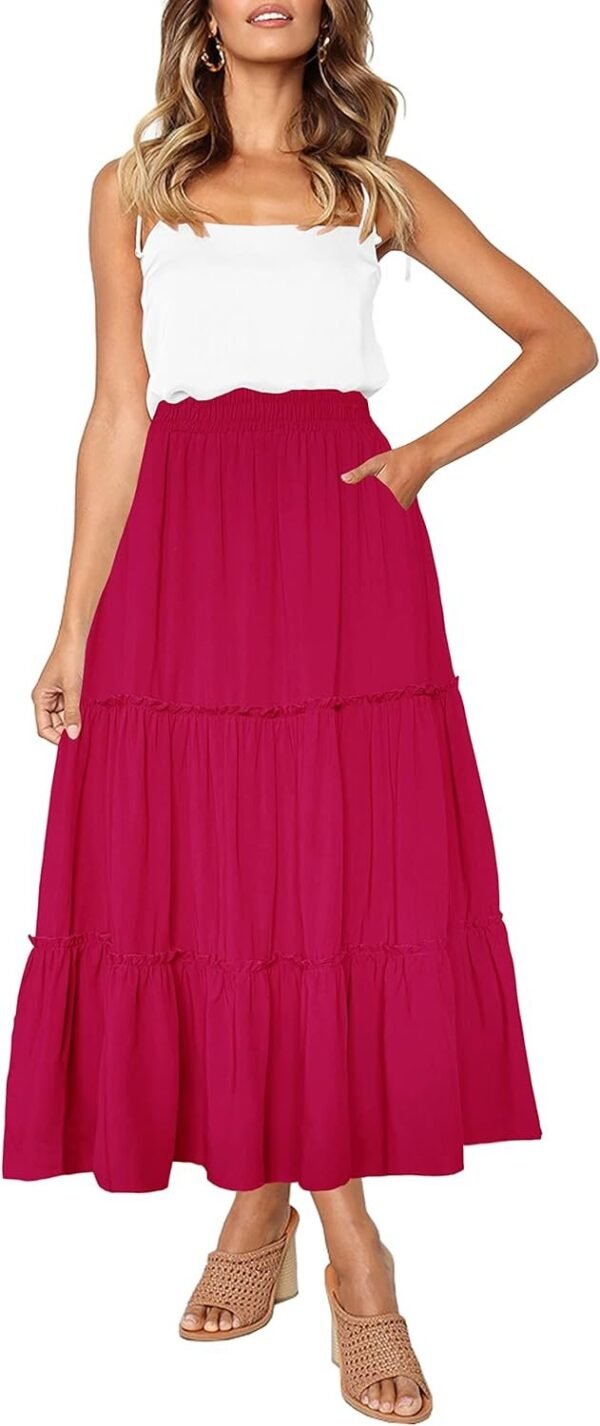 61PD8fNlzyL._AC_SL1500.jpg Womens High Waist A Line Ruffle Swing Long Maxi Skirt with Pockets