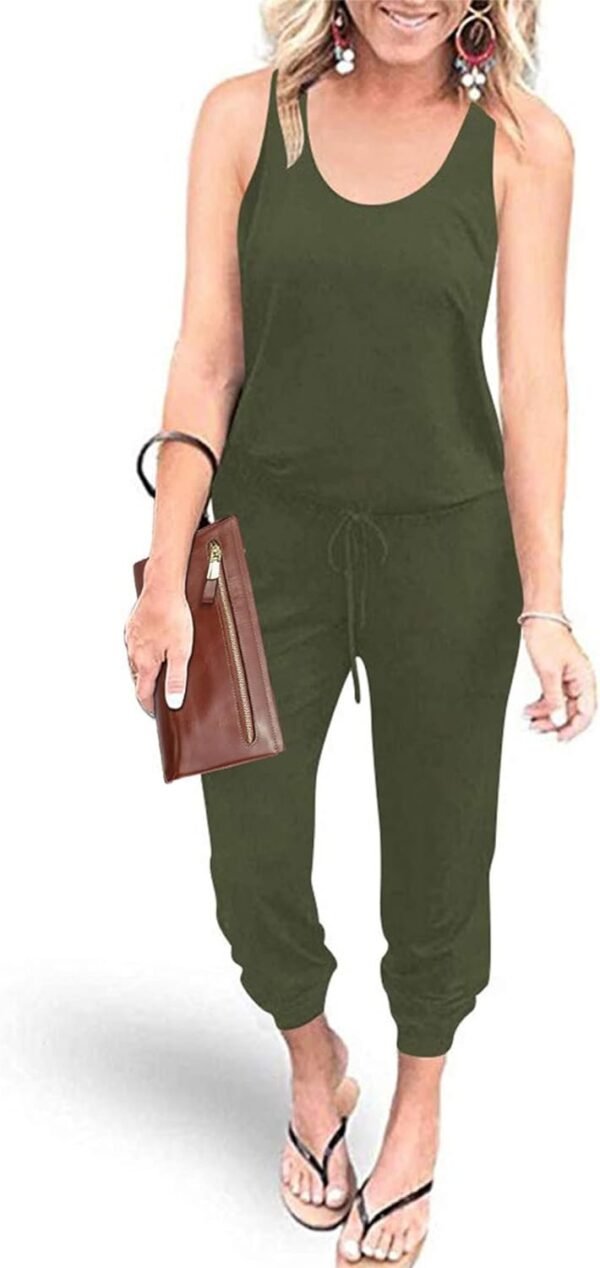 Womens Sleeveless Drawstring Elastic Waist Loose Jumpsuits