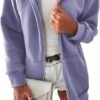 Women Casual Full Zip Up Plush Hoodie Comfy Loose Solid Sweatshirt Long Sleeve Jacket with Pockets