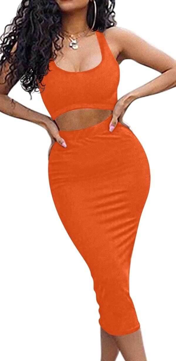 Women's Sexy Summer Outfits Bodycon Tank Top Midi Skirt 2 Piece Dress