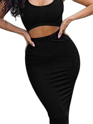 Women's Sexy Summer Outfits Bodycon Tank Top Midi Skirt 2 Piece Dress