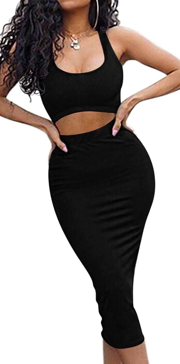 Women's Sexy Summer Outfits Bodycon Tank Top Midi Skirt 2 Piece Dress
