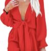 Rompers for Women Dressy Spring Summer Tie Knot Front Sexy V Neck Jumpsuits