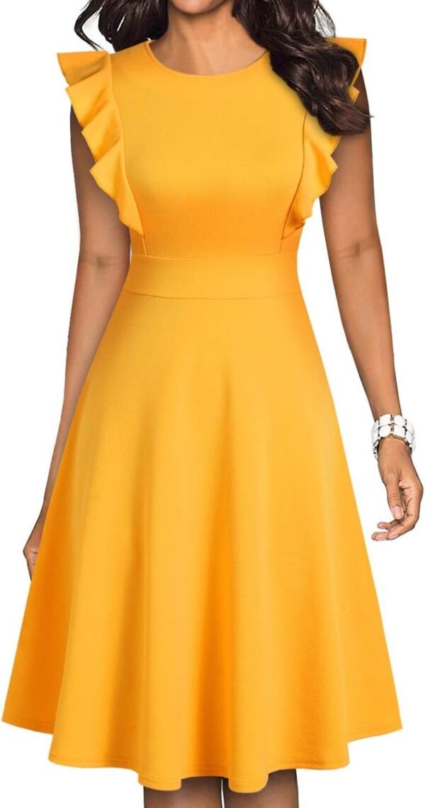 Women's Vintage Ruffle Floral Flared A Line Swing Casual Cocktail Party Dresses