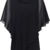 Women's Lightweight Flowy Shirt Double-Layered Printed Chiffon Poncho Blouse Top