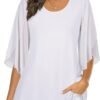 Women's Tops 3/4 Sleeve Blouses Dressy Casual Double Layers Mesh Tunic Shirts