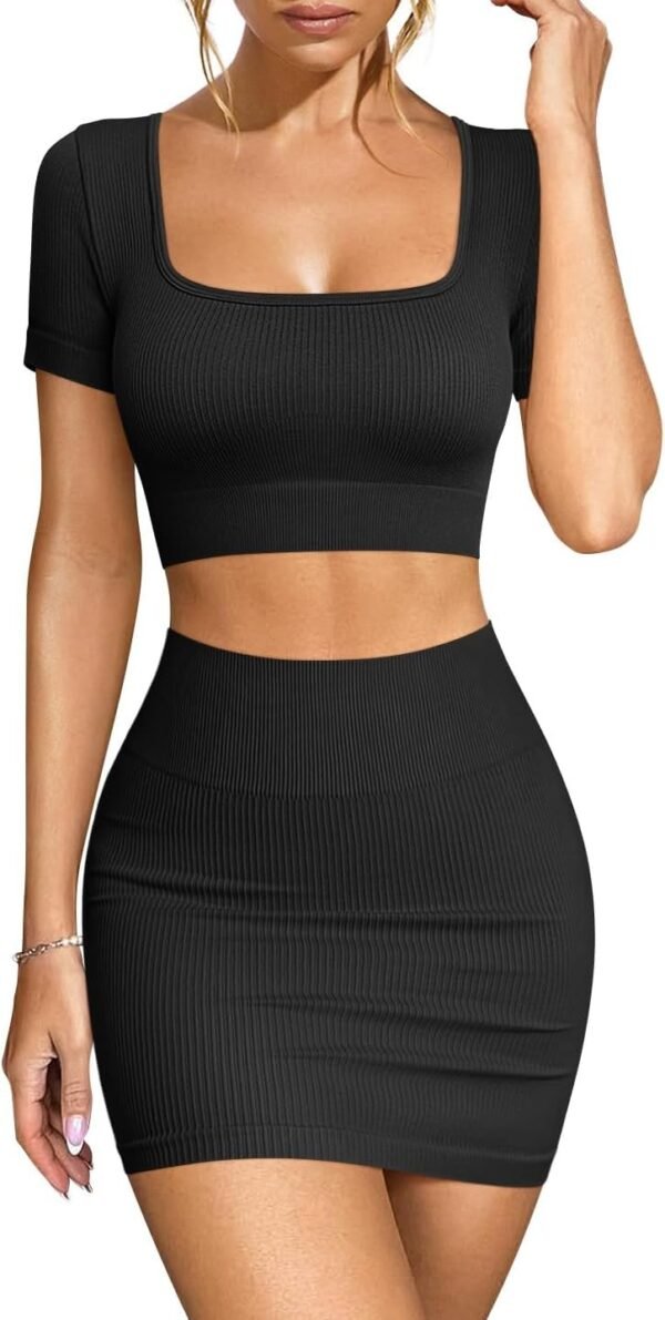 Women's 2 Piece Outfits Short Sleeve Tops and Mini Skirts Club Suit Sets