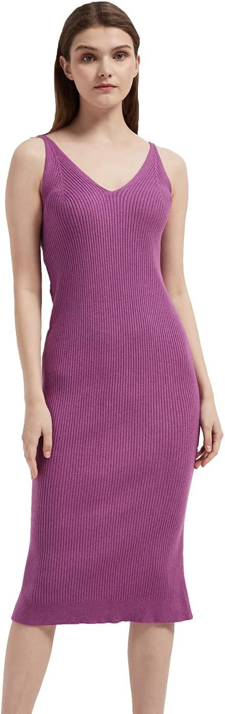 Women's Sleeveless Sweater Dress Knit Slim V Neck Bodycon Midi Stretchable Elasticity Slim Fits