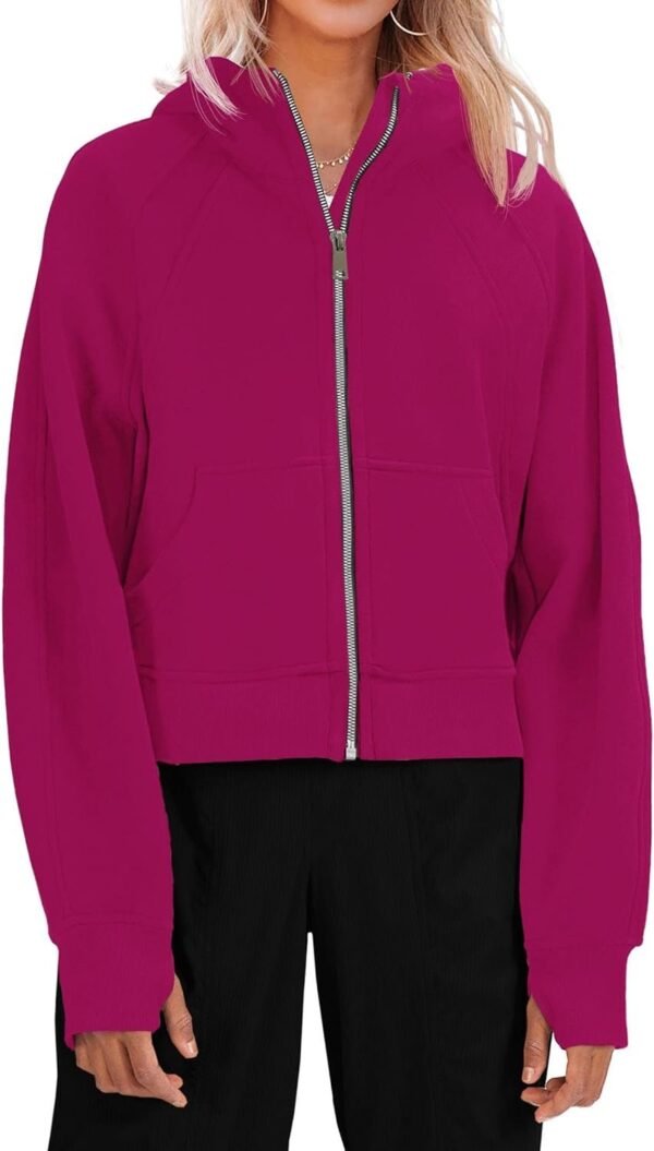 61SeYleOV1L._AC_SL1500.jpg Womens Zip Up Sweatshirts Fleece Lined Collar Crop Hoodie Casual Cotton Long Sleeve Tops with Thumb Hole