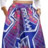 Womens African Print Skirt Boho Flare Pleated Midi Skirt with Pockets