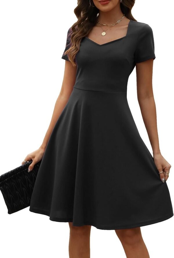 Women's Elegant Vintage Summer Sweetheart Neck Short Sleeve Casual Work Party Business A-Line Dress 163