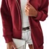 Women Casual Full Zip Up Plush Hoodie Comfy Loose Solid Sweatshirt Long Sleeve Jacket with Pockets