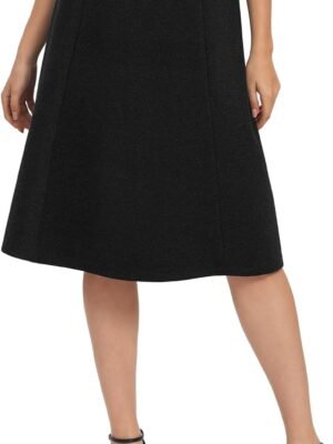 Women's A-Line Elastic High Waist Flare Work Midi Knee Length Stretchy Skirt