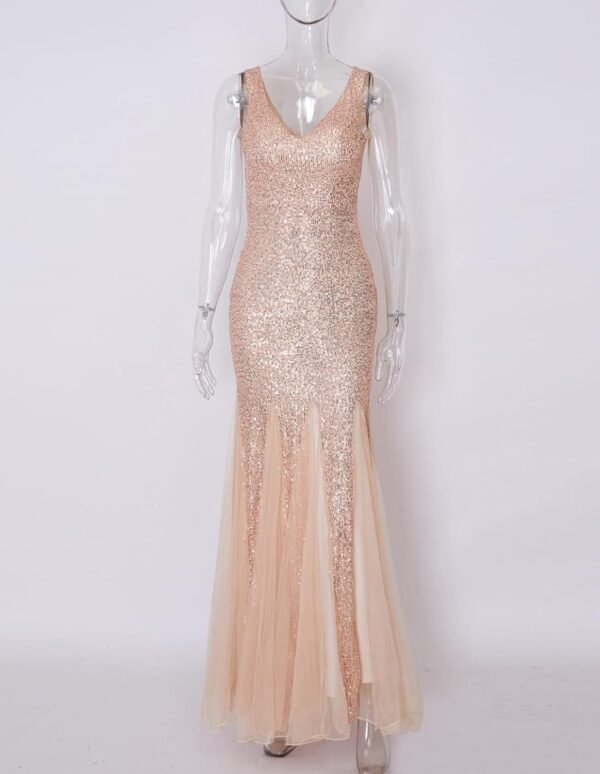 Women Sequin Dress Tulle Party Dress for Women Sexy V-Neck Dress Formal Long Dresses Evening Prom Gowns