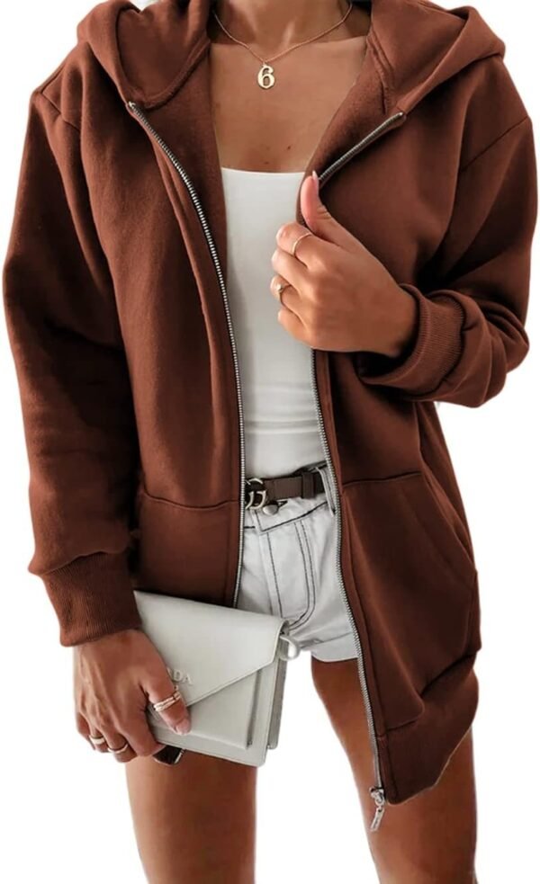 Women Casual Full Zip Up Plush Hoodie Comfy Loose Solid Sweatshirt Long Sleeve Jacket with Pockets