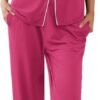 Women Pajamas Set Button Down Sleepwear Short Sleeve Nightwear with Long Pants Soft Pjs Set with Pockets S-XXL
