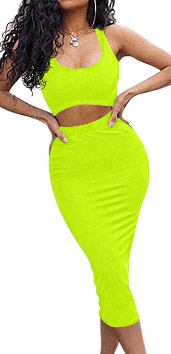 Women's Sexy Summer Outfits Bodycon Tank Top Midi Skirt 2 Piece Dress