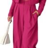Womens Cropped Blazer Jackets High Waisted Wide Leg Work Pants Suit Set