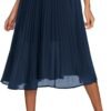 Women's Elastic High Wasit Pleated Skirt Woven Casual Midi Swing Skirt