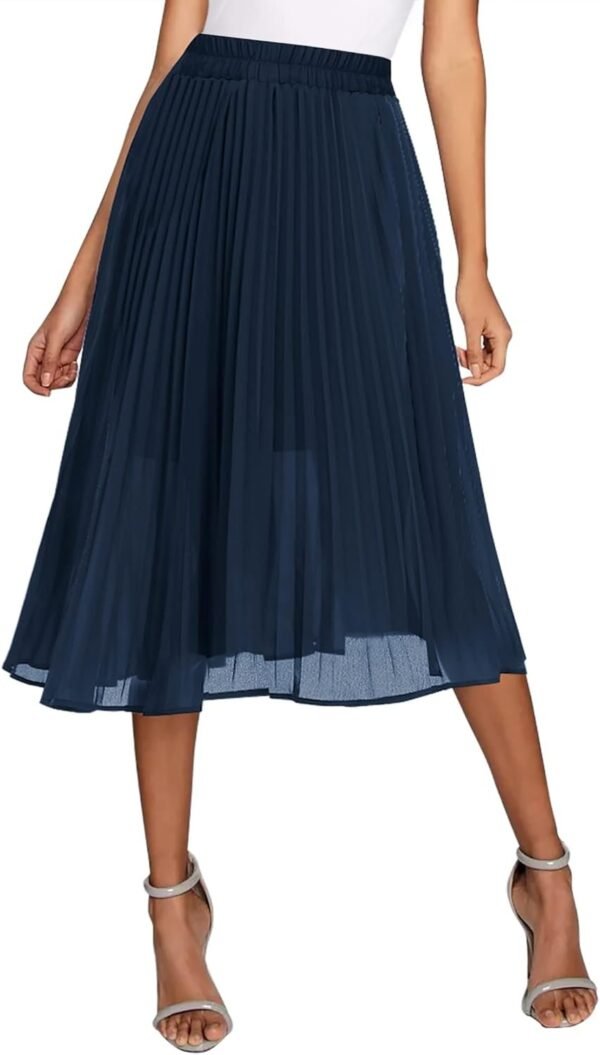 Women's Elastic High Wasit Pleated Skirt Woven Casual Midi Swing Skirt
