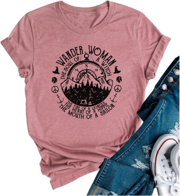 Women Mountain Camping T-Shirt Summer Camping Hiking Vacation Shirts Teen Girls Funny Forest Camper Tees Tops