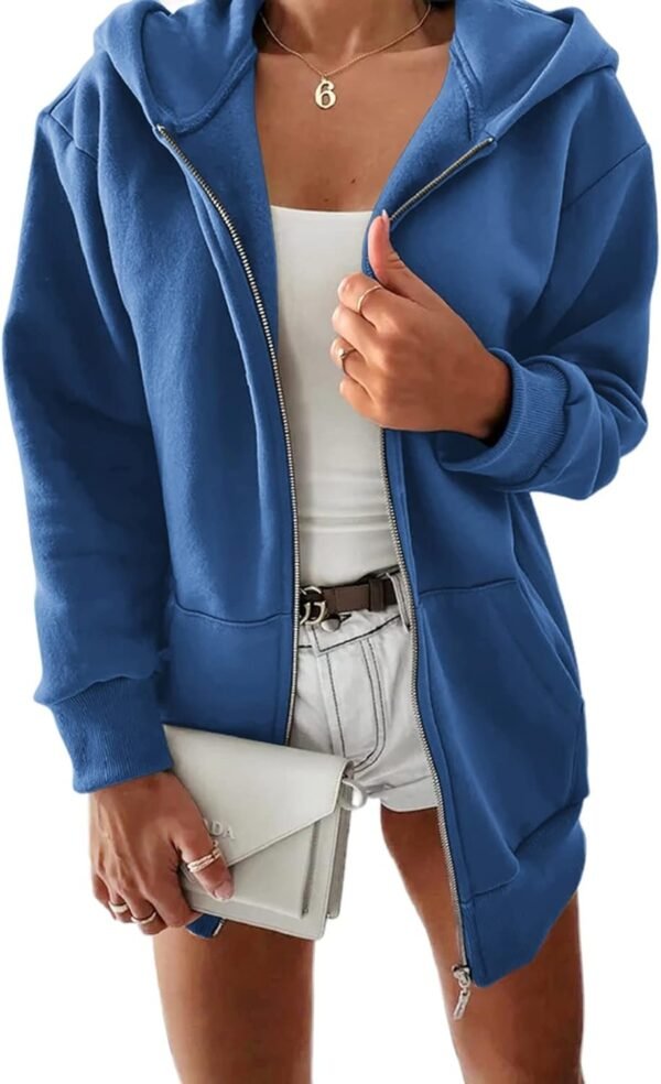 Women Casual Full Zip Up Plush Hoodie Comfy Loose Solid Sweatshirt Long Sleeve Jacket with Pockets