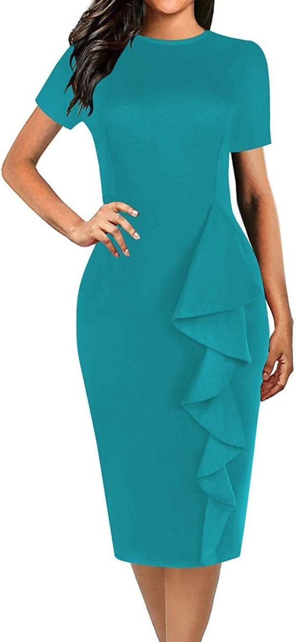 Women's Vintage Short Sleeve Polka Dot Falbala Fold Slim Fit Pencil Dress