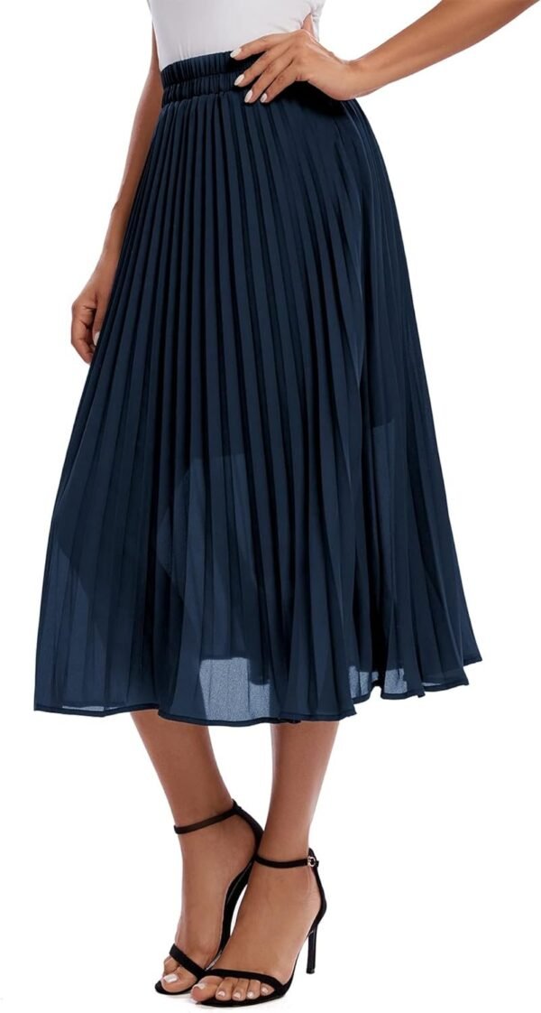Women's Elastic High Wasit Pleated Skirt Woven Casual Midi Swing Skirt