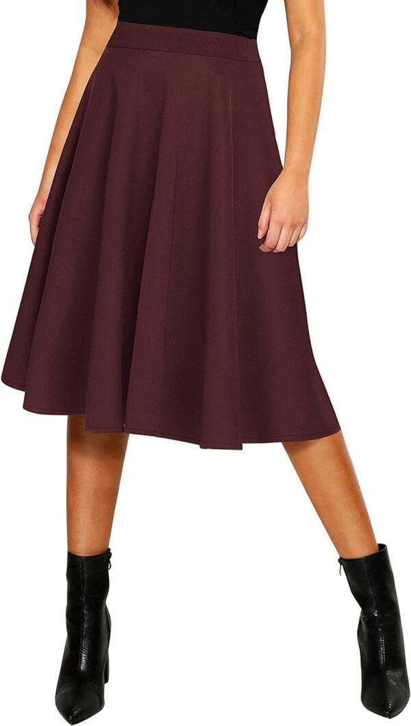 Women's Basic Elastic Waist A-line Solid Flared Midi Skirt