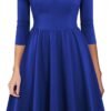Women's Vintage Pleated Flared Swing A-Line Casual Party Work Dresses