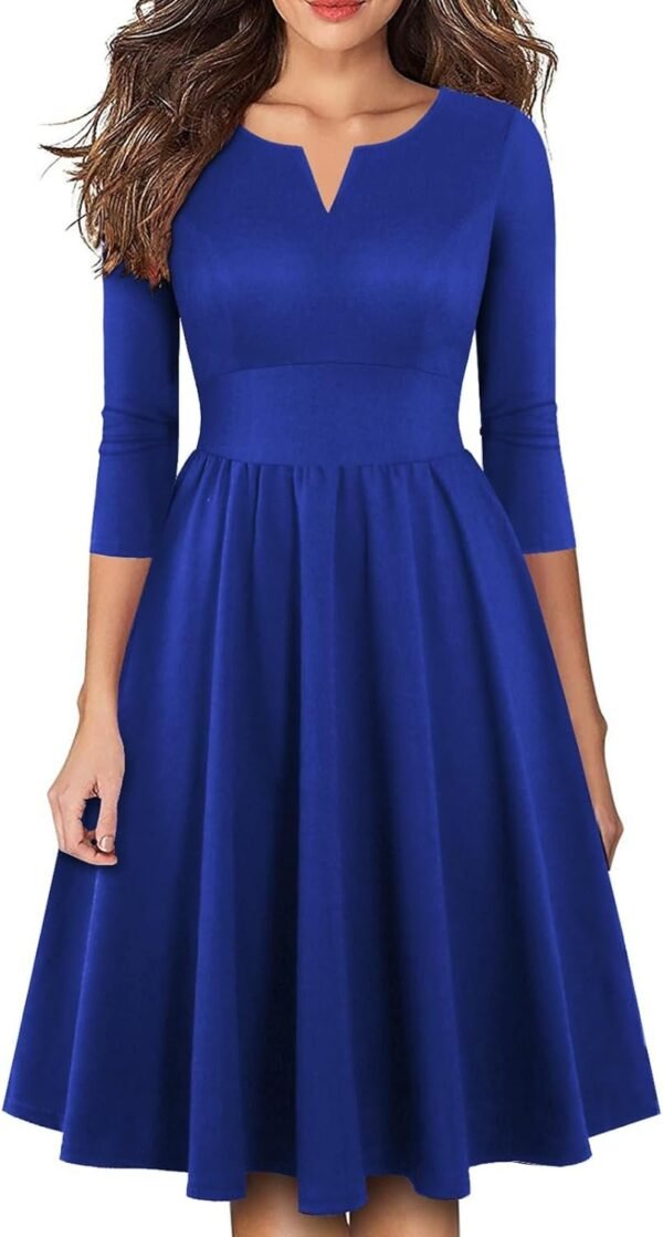 Women's Vintage Pleated Flared Swing A-Line Casual Party Work Dresses
