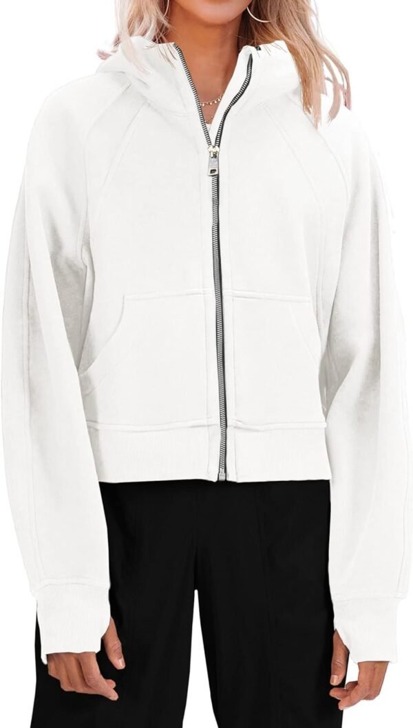 61UeschnaSL._AC_SL1500.jpg Womens Zip Up Sweatshirts Fleece Lined Collar Crop Hoodie Casual Cotton Long Sleeve Tops with Thumb Hole