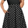Womens Elegant Print Notched Neck Slant Pocket Pleated Hem Casual A-Line Dress