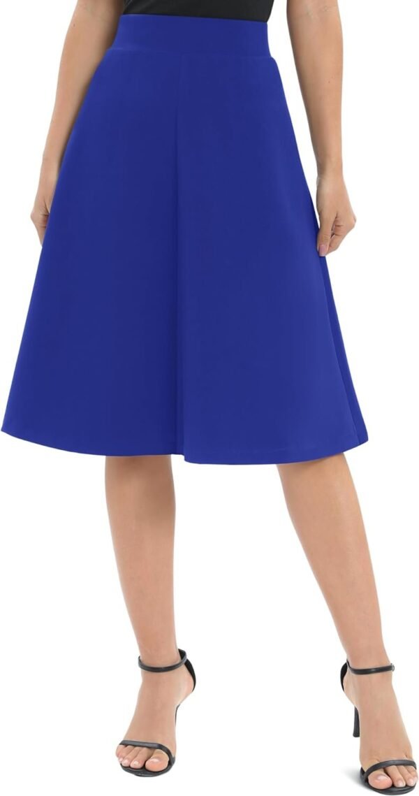 Women's A-Line Elastic High Waist Flare Work Midi Knee Length Stretchy Skirt